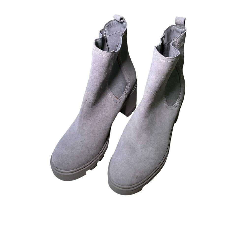Splendid Melissa‎ Chelsea Boots Block Heel Pull On Suede Leather Gray Size 9.5